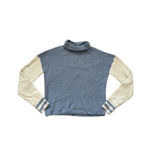 Turtle neck periwinkle blue & cream stripe varsity sweater XS oversized‎